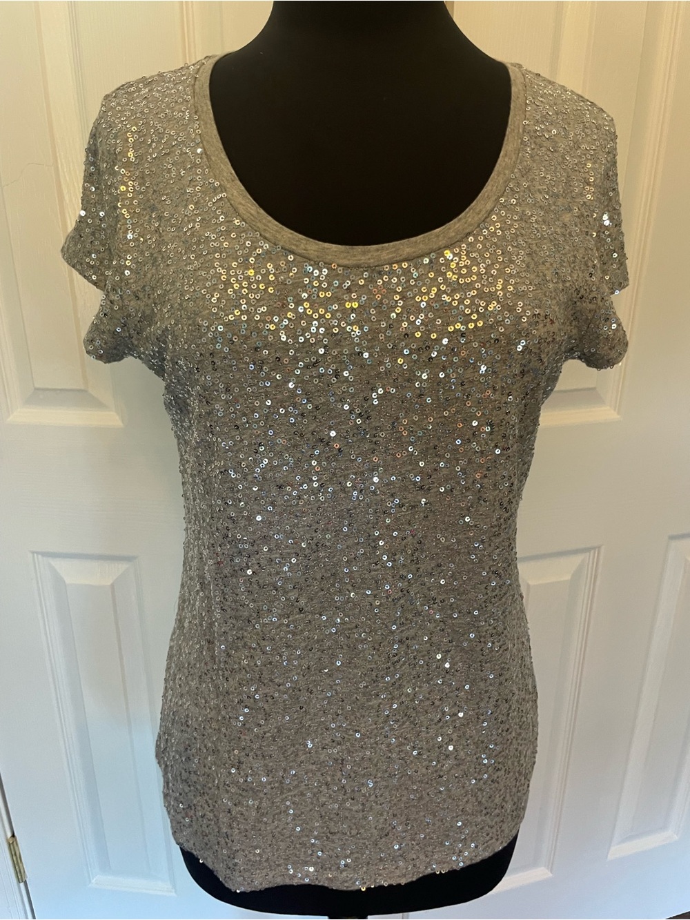 Calvin Klein Silver Sequin Short Sleeve Women's M